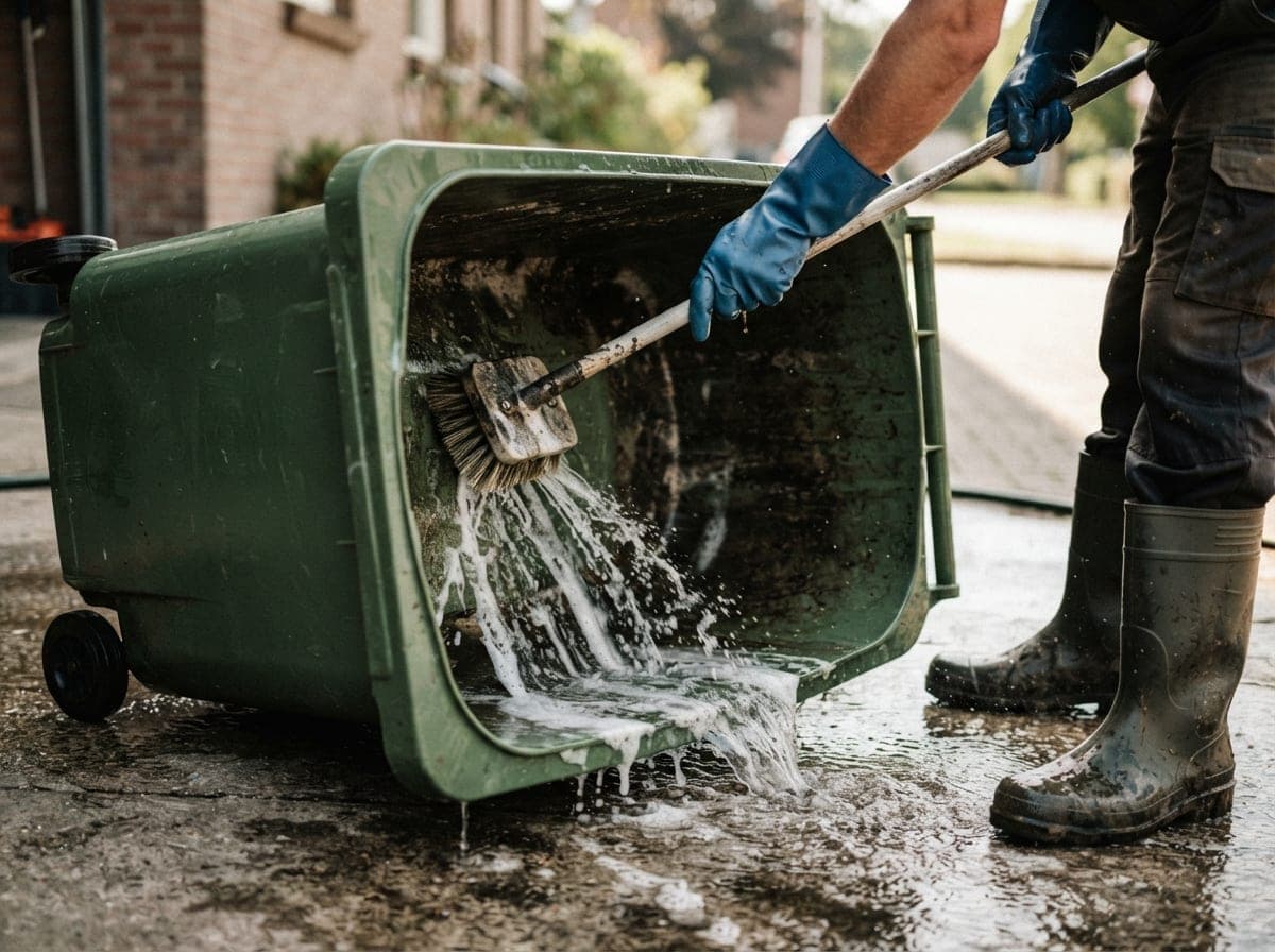Conteneur basculé et lavé à grande eau, à la brosse
